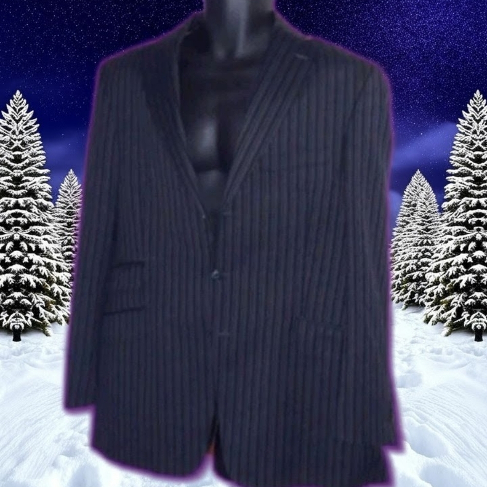 𝅺BEN SHERMAN Slim-Fit, Black Striped, Double-Vented Blazer, 42R